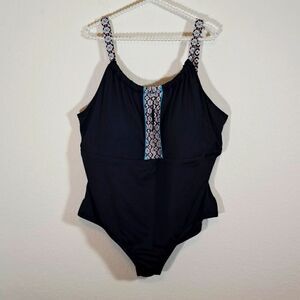 Beach House Women’s Swimsuit Black Turquoise Trim Blair Spiced One Piece 24W